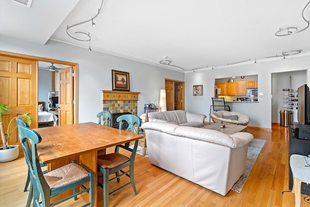 431 S Dearborn St Unit 1303, Chicago, IL 60605 - living area with track lighting, light wood-style flooring, and a tile fireplace