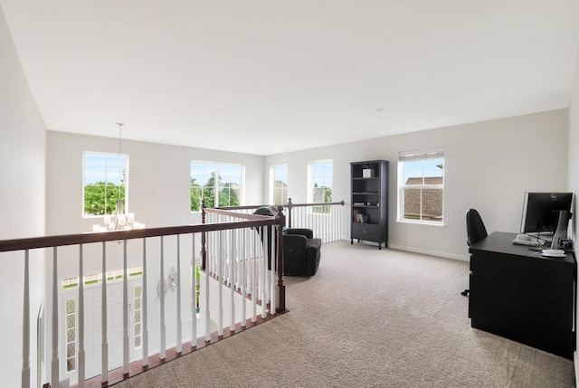 9054 Clinnin Ln, Huntley, IL 60142 - home office with a chandelier and carpet floors
