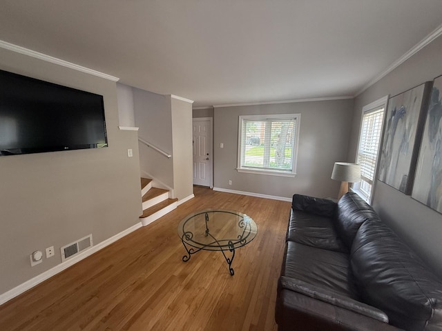 1757 Linden St, Des Plaines, IL 60018 - living area featuring stairway, crown molding, and wood finished floors