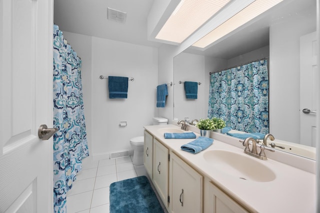 1558 Oregon Trl, Elk Grove Village, IL 60007 - full bath with tile patterned flooring, double vanity, and a shower with shower curtain