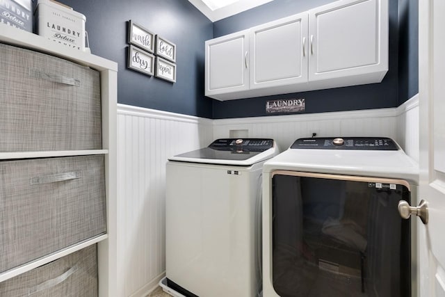 956 Tuscany Trl, Hampshire, IL 60140 - washroom featuring cabinet space, washing machine and dryer, and a wainscoted wall