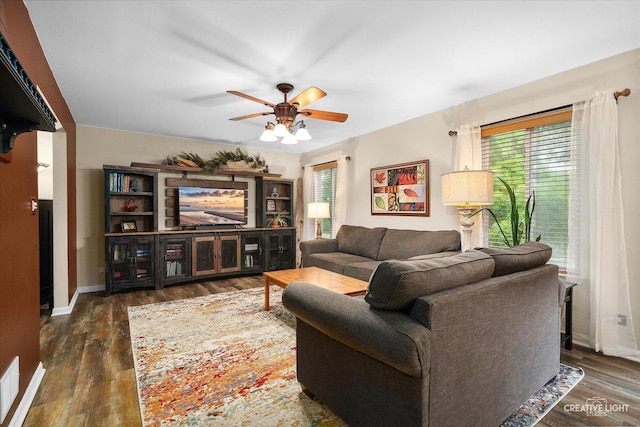 3402 Hoffman St, Plano, IL 60545 - living area featuring a ceiling fan and wood finished floors