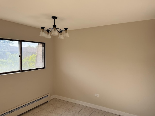 18550 Torrence Ave Unit 25, Lansing, IL 60438 - unfurnished room with a baseboard heating unit, a chandelier, and light tile patterned floors