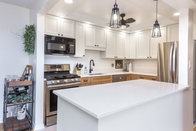 110 W Butterfield Rd Unit 503S, Elmhurst, IL 60126 - kitchen with stainless steel appliances, light countertops, pendant lighting, white cabinetry, and recessed lighting