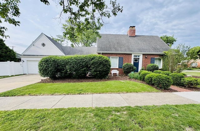 1155 E Walnut Ave, Des Plaines, IL 60016 - cape cod house featuring brick siding, a chimney, concrete driveway, a shingled roof, and a garage