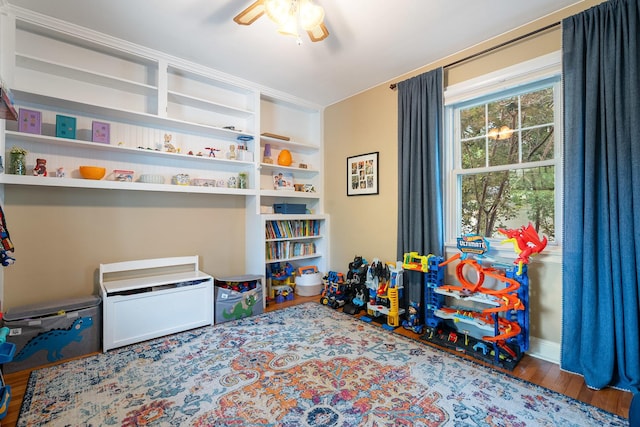 1155 E Walnut Ave, Des Plaines, IL 60016 - game room featuring a ceiling fan and wood finished floors