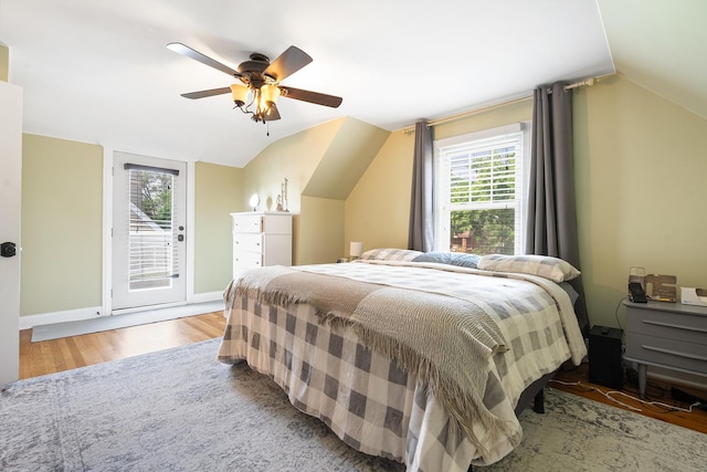 1155 E Walnut Ave, Des Plaines, IL 60016 - bedroom featuring lofted ceiling, access to outside, wood finished floors, and a ceiling fan