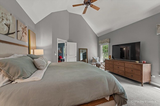 6407 Kingsbridge Dr, Cary, IL 60013 - bedroom with light colored carpet, a ceiling fan, and high vaulted ceiling