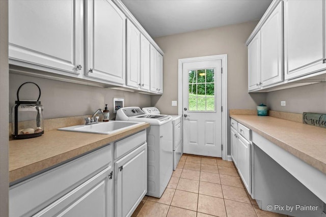 6407 Kingsbridge Dr, Cary, IL 60013 - washroom with washing machine and clothes dryer, cabinet space, and light tile patterned floors