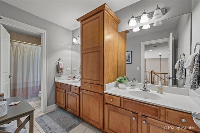 6407 Kingsbridge Dr, Cary, IL 60013 - bathroom with vanity, tile patterned floors, and curtained shower