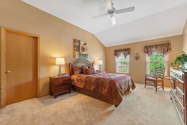 12 White Oak Ct, Algonquin, IL 60102 - bedroom featuring light carpet, vaulted ceiling, and ceiling fan
