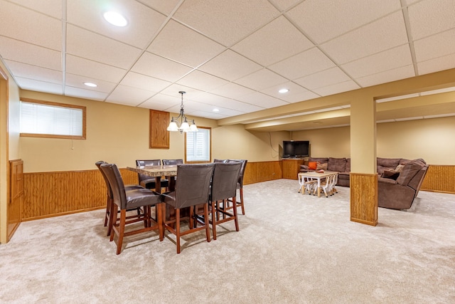 12 White Oak Ct, Algonquin, IL 60102 - carpeted dining room with a wainscoted wall, a paneled ceiling, wooden walls, and recessed lighting