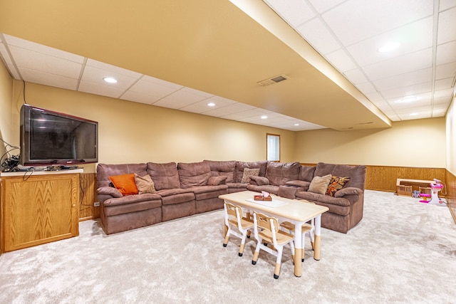 12 White Oak Ct, Algonquin, IL 60102 - living area with light carpet, a drop ceiling, wainscoting, and recessed lighting