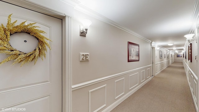 6333 N Milwaukee Ave Unit 2E, Chicago, IL 60646 - corridor with light carpet, crown molding, and a decorative wall