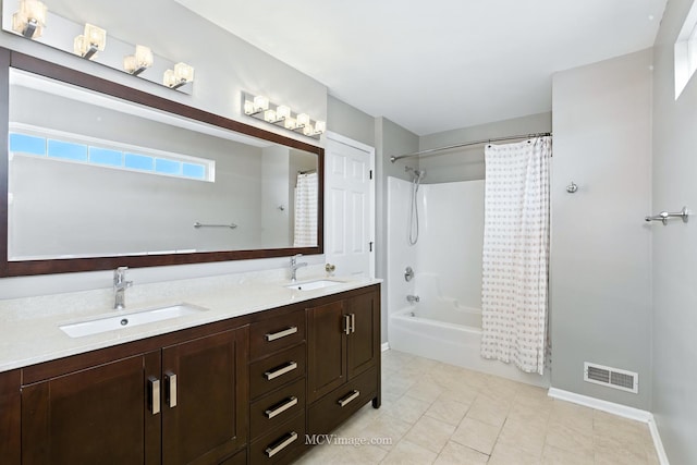 8422 Stratford Dr Unit 8422, Tinley Park, IL 60487 - bathroom with shower / bath combo, double vanity, and tile patterned floors