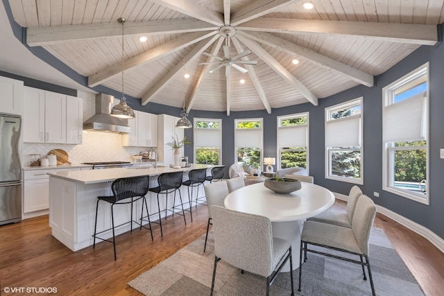 301 E 59th St, Hinsdale, IL 60521 - dining room with wood finished floors, wooden ceiling, plenty of natural light, and recessed lighting