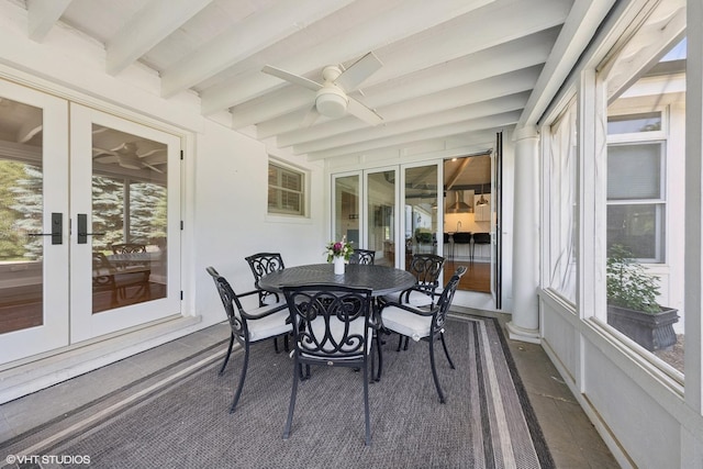301 E 59th St, Hinsdale, IL 60521 - sunroom / solarium with french doors, a ceiling fan, beamed ceiling, and plenty of natural light