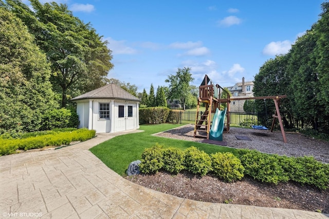 301 E 59th St, Hinsdale, IL 60521 - view of jungle gym with an outbuilding