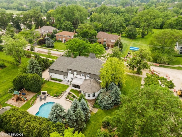 301 E 59th St, Hinsdale, IL 60521 - view from above of property featuring a pool area