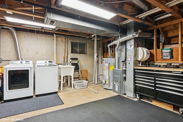 0N101 Pleasant Hill Rd, Wheaton, IL 60187 - unfinished basement featuring gas water heater and washing machine and dryer