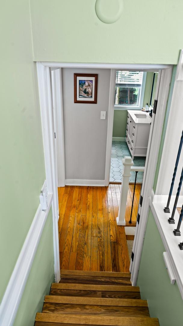 805 S Anderson St, Urbana, IL 61801 - stairs with wood finished floors and baseboards