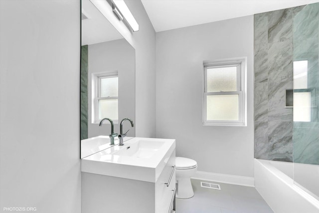 6100 W Byron St, Chicago, IL 60634 - full bathroom with vanity, healthy amount of natural light, shower / washtub combination, and tile patterned flooring