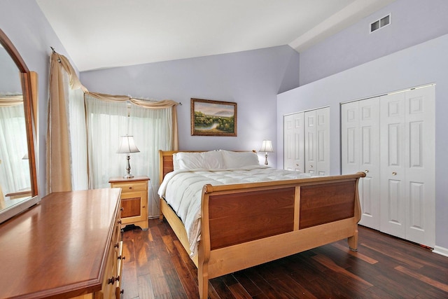 1531 Cumberland Pkwy, Algonquin, IL 60102 - bedroom featuring two closets, dark wood-style flooring, and high vaulted ceiling