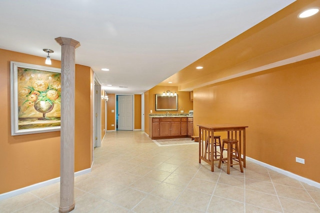 1531 Cumberland Pkwy, Algonquin, IL 60102 - dining room with recessed lighting, light tile patterned floors, and ornate columns