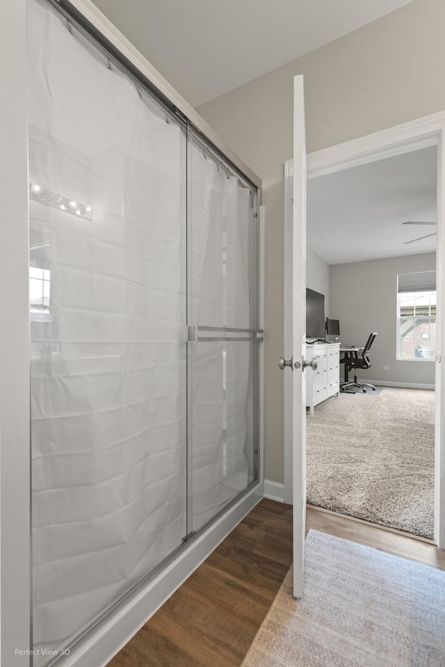25313 W Rock Dr, Plainfield, IL 60586 - bathroom with wood finished floors and a shower