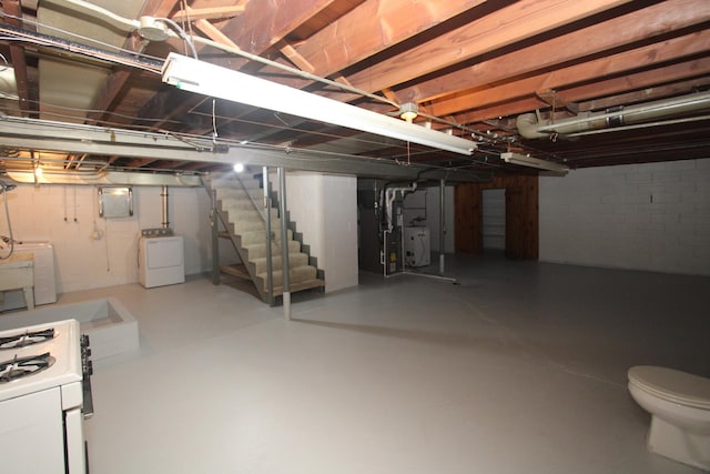 328 Dwight Ave, Joliet, IL 60436 - unfinished below grade area featuring washer / dryer, water heater, and stairs