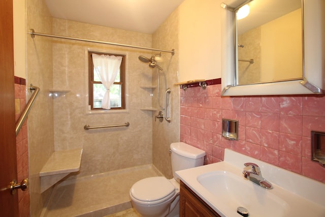 328 Dwight Ave, Joliet, IL 60436 - full bath featuring tile walls, tiled shower, and vanity