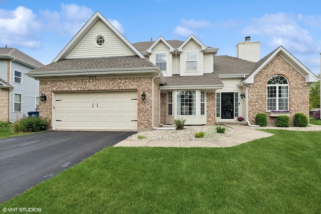 527 Capital Ln, Gurnee, IL 60031 - traditional home with roof with shingles, brick siding, driveway, and a front lawn