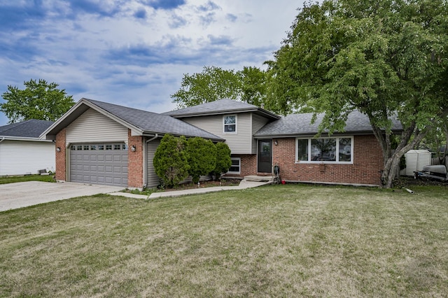 3917 Jonathan Simpson Dr, Joliet, IL 60431 - split level home featuring brick siding, a garage, concrete driveway, and a front yard