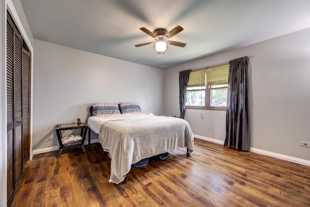 3917 Jonathan Simpson Dr, Joliet, IL 60431 - bedroom featuring wood finished floors, a closet, and a ceiling fan