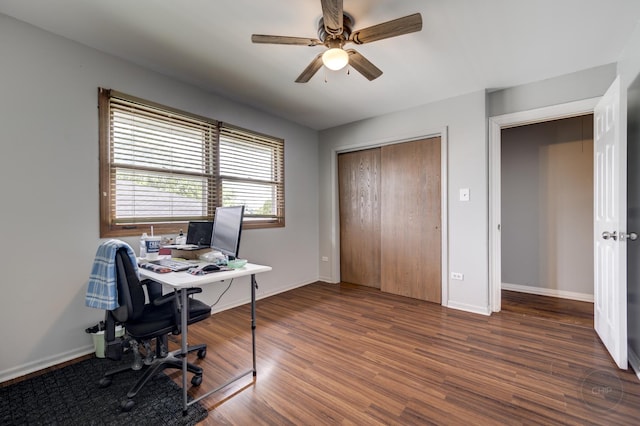 3917 Jonathan Simpson Dr, Joliet, IL 60431 - office area featuring a ceiling fan and wood finished floors
