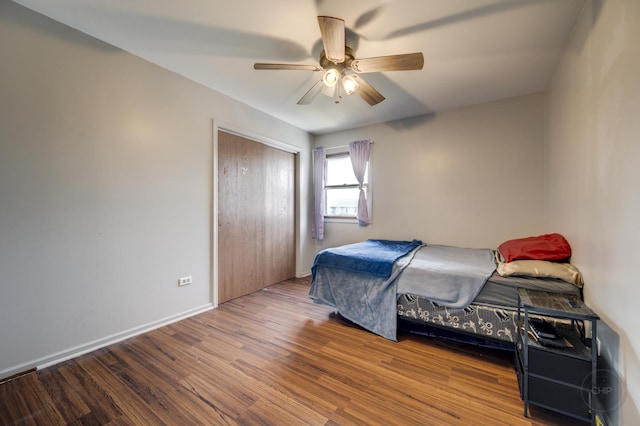 3917 Jonathan Simpson Dr, Joliet, IL 60431 - bedroom with wood finished floors, a closet, and ceiling fan