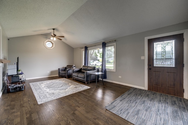 3917 Jonathan Simpson Dr, Joliet, IL 60431 - living area with a ceiling fan, wood finished floors, vaulted ceiling, and a textured ceiling