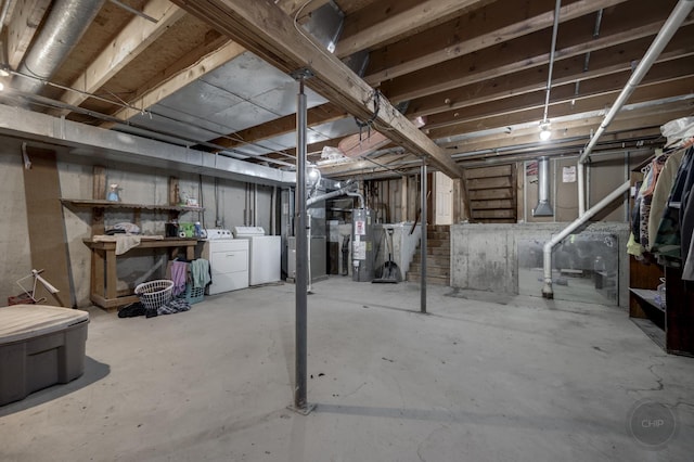 3917 Jonathan Simpson Dr, Joliet, IL 60431 - unfinished below grade area with washer and dryer, gas water heater, and stairway