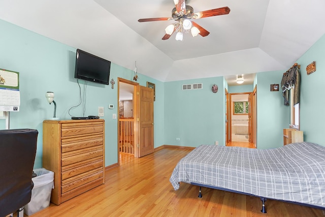 2708 High Meadow Rd, Naperville, IL 60564 - bedroom featuring light wood-style floors, vaulted ceiling, and a ceiling fan