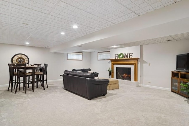 22902 W Lochanora Dr, Hawthorn Woods, IL 60047 - living area with carpet floors, a fireplace, and recessed lighting