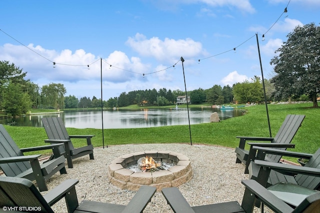 22902 W Lochanora Dr, Hawthorn Woods, IL 60047 - view of patio / terrace featuring an outdoor fire pit and a water view