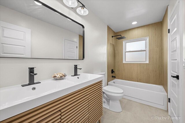 215 Brighton Rd, Elk Grove Village, IL 60007 - bathroom with double vanity, tile patterned floors, and shower / bathtub combination