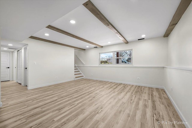 215 Brighton Rd, Elk Grove Village, IL 60007 - below grade area with stairs, recessed lighting, and light wood-type flooring