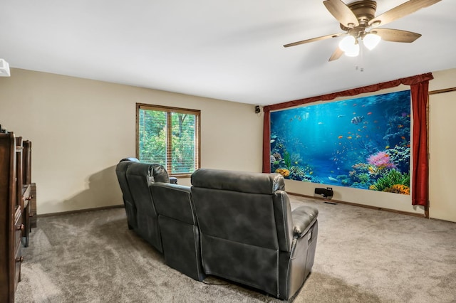 195 Hollow Way, Ingleside, IL 60041 - carpeted cinema room featuring ceiling fan and baseboards
