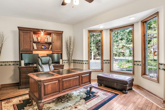 195 Hollow Way, Ingleside, IL 60041 - home office featuring light wood-style flooring and ceiling fan