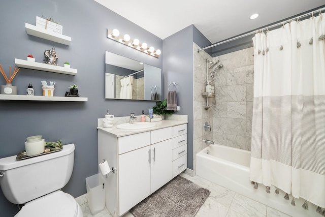 860 W Blackhawk St Unit 2106, Chicago, IL 60642 - bathroom featuring vanity, shower / bathtub combination with curtain, and marble look tile flooring