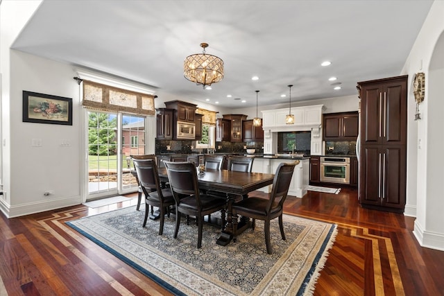 11010 W 131st St, Palos Park, IL 60464 - dining space with a chandelier, dark wood-style floors, and recessed lighting