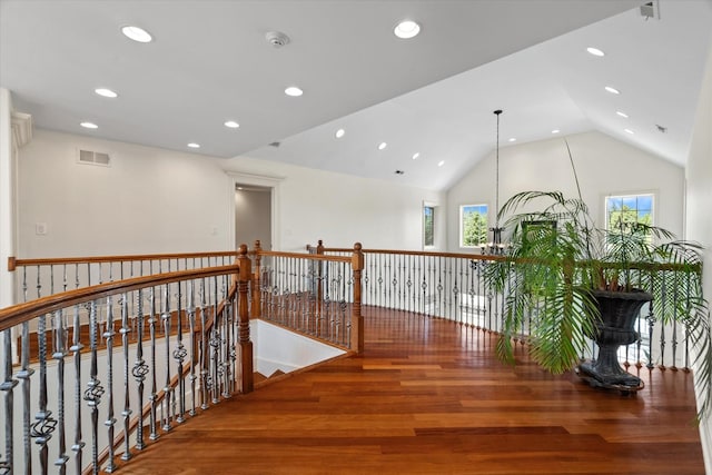 11010 W 131st St, Palos Park, IL 60464 - hall featuring an upstairs landing, wood finished floors, recessed lighting, and high vaulted ceiling