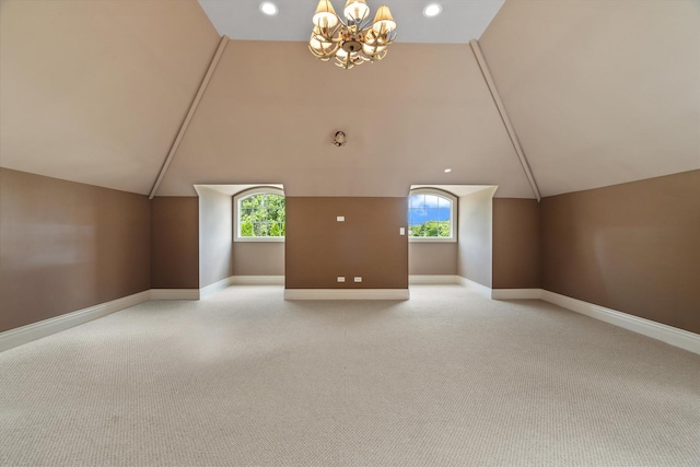 11010 W 131st St, Palos Park, IL 60464 - additional living space with lofted ceiling, healthy amount of natural light, a chandelier, light colored carpet, and recessed lighting