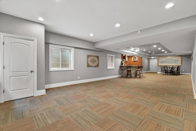11010 W 131st St, Palos Park, IL 60464 - below grade area with light carpet, bar, and recessed lighting